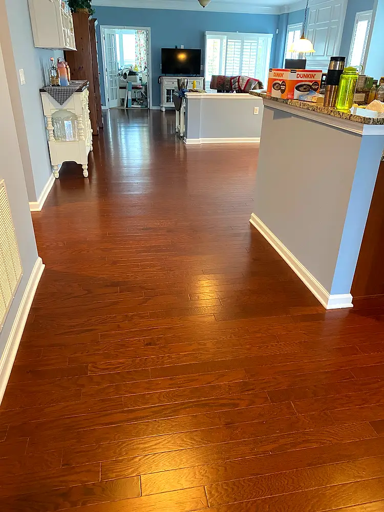 Hand scraped hardwood floor after a screen and recoat in a Monmouth County, NJ home