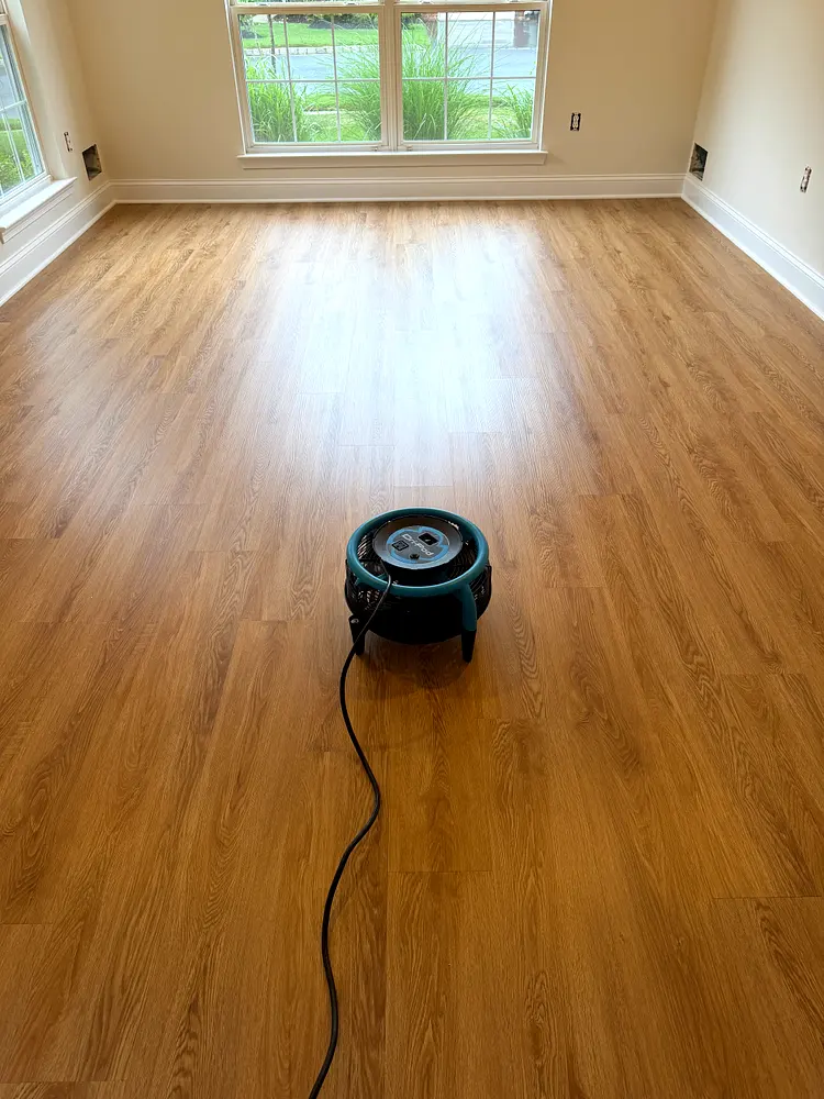 Laminate plank floor drying after cleaning in Monmouth County, NJ