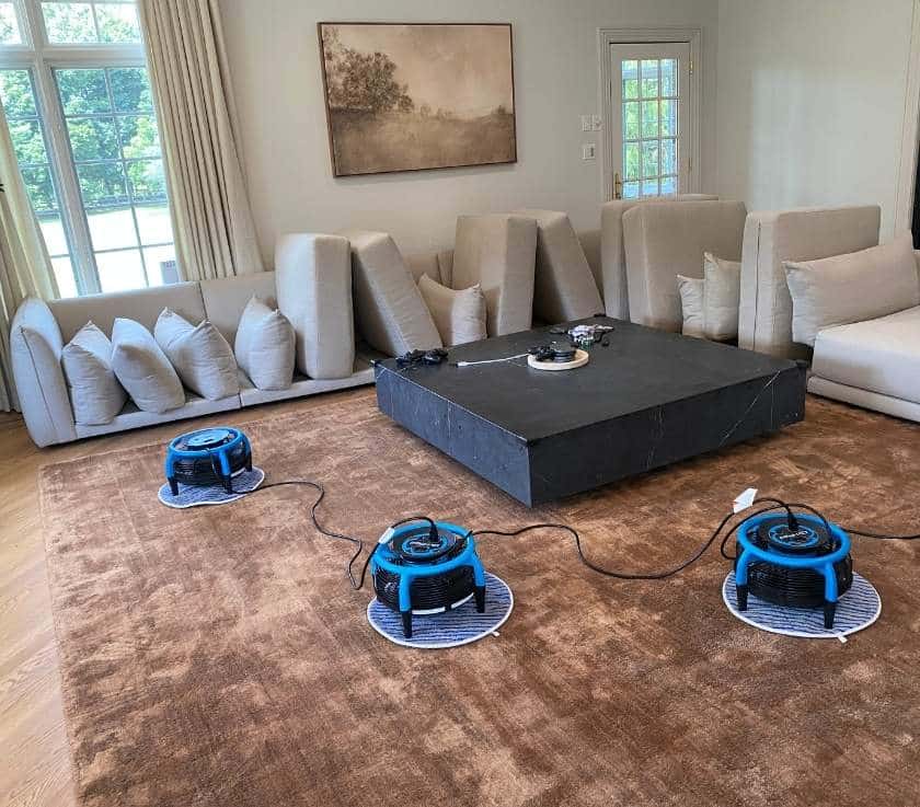 Large sectional treated for odor and fast dried by pure surface care